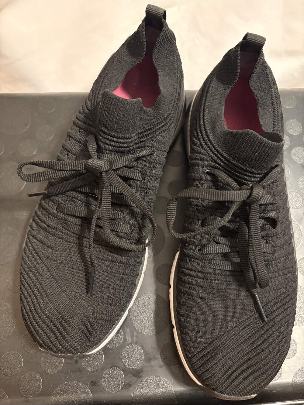 Ryka Black Knit Lace-Up Slip-On Sneakers with Pink Lining